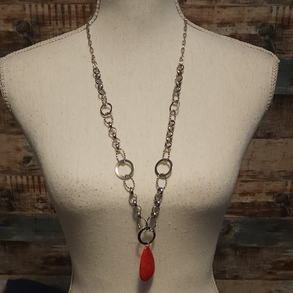 Paparazzi red and silver necklace with earrings